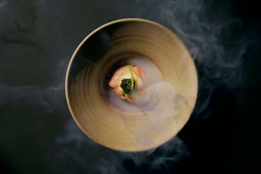 A plate in smoke, from above